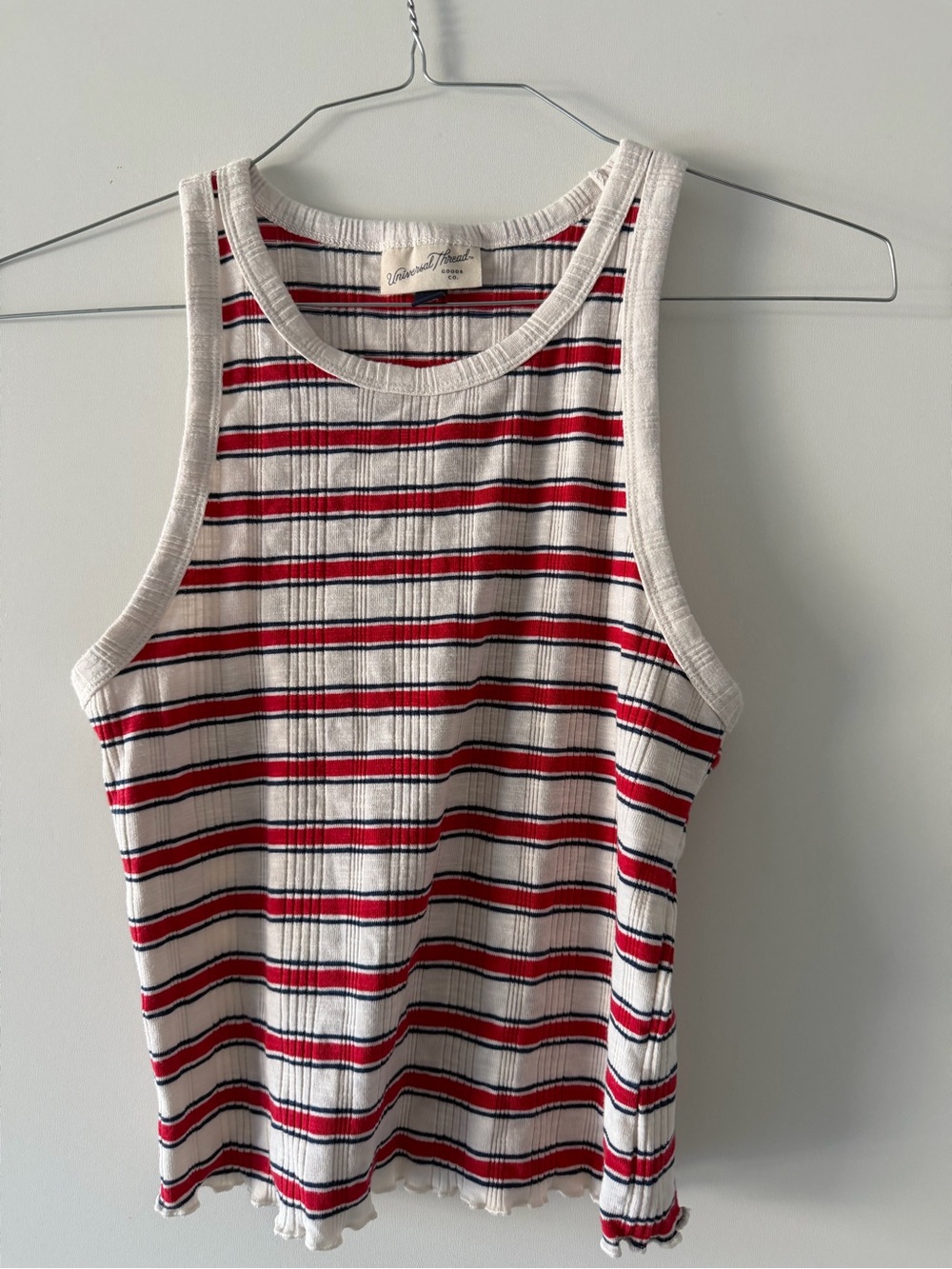 Universal Thread Ribbed White Tank with Red & Navy Stripes